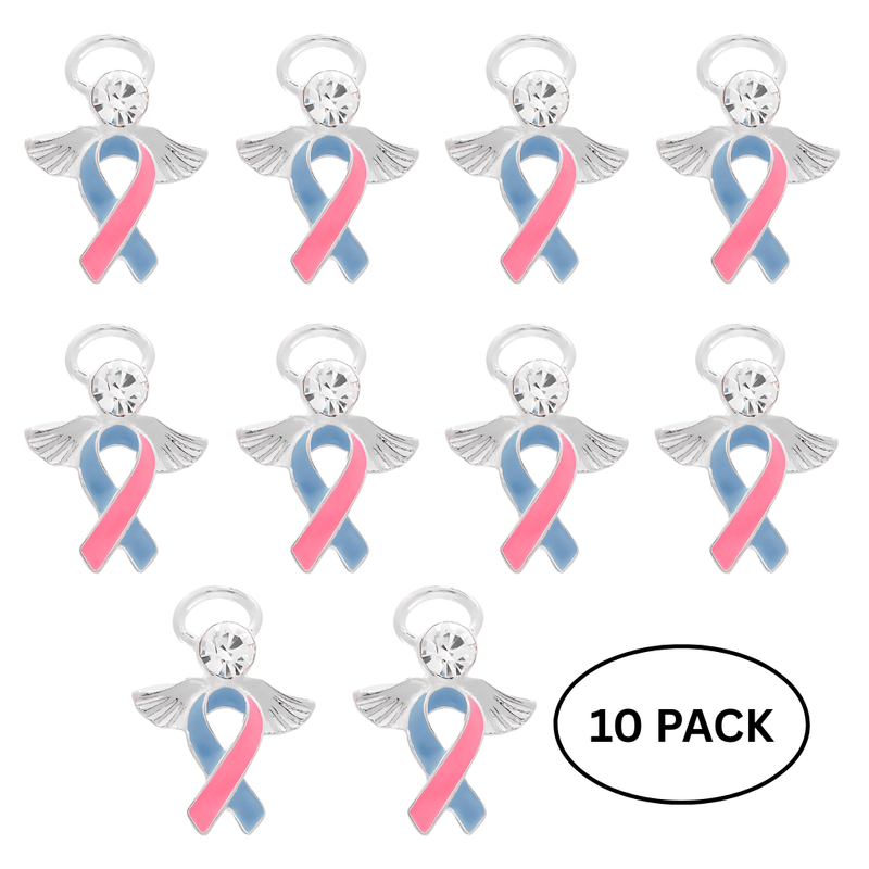 10 Pack Angel Pink & Blue Ribbon Pins - The Awareness Company