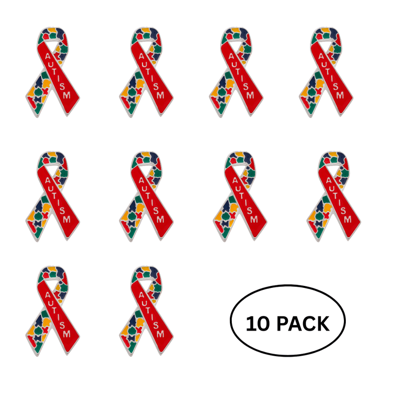 10 Pack Autism Awareness Ribbon Pins - The Awareness Company