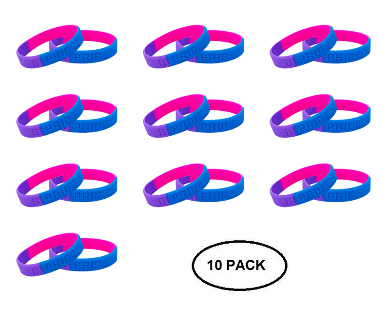10 Pack Bisexual Flag Colored Silicone Bracelets - The Awareness Company