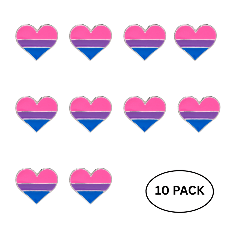 10 Pack Bisexual Flag Heart Pins - The Awareness Company
