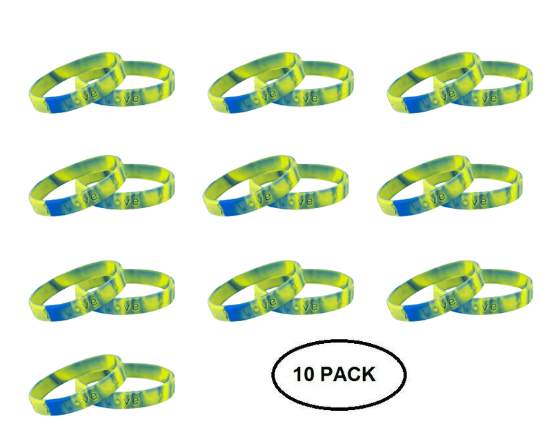 10 Pack Blue & Yellow Silicone Bracelets - The Awareness Company