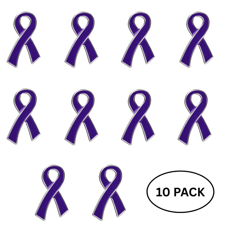 10 Pack Large Flat Purple Ribbon Pins - The Awareness Company