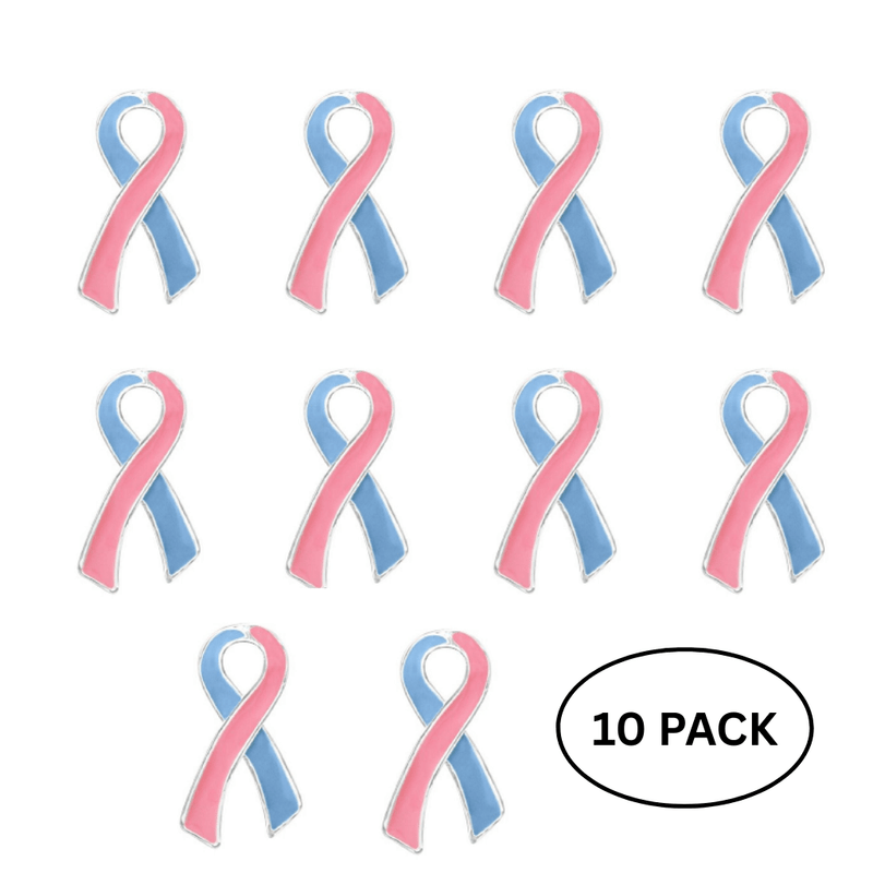 10 Pack Large Pink & Blue Ribbon Pins for Infant Death, SIDS, Miscarriage, Male Breast Cancer - The Awareness Company