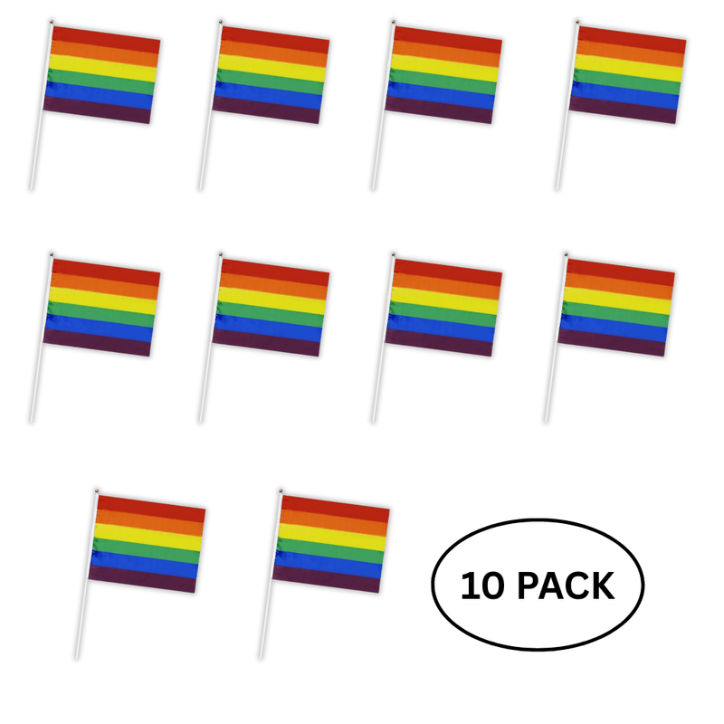 10 Pack Large Rainbow Flags on a Stick - The Awareness Company