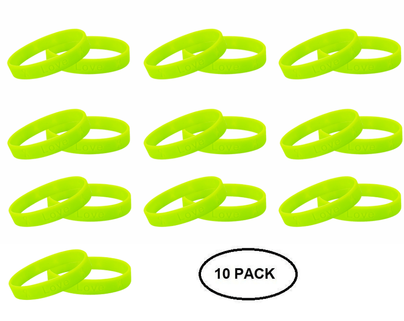 10 Pack of Lime Green Silicone Bracelets for Lymphoma, Lyme Disease - The Awareness Company