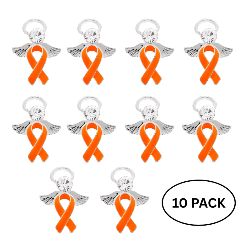 10 Pack of Orange Ribbon Awareness Angel Pins for Leukemia, Multiple Sclerosis, Kidney Cancer - The Awareness Company