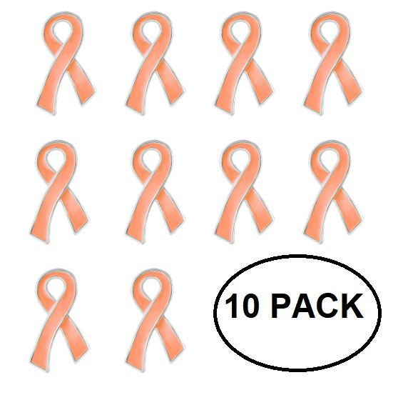 10 Pack of Peach Ribbon Awareness Pins for Uterine, Endometrial Cancer - The Awareness Company