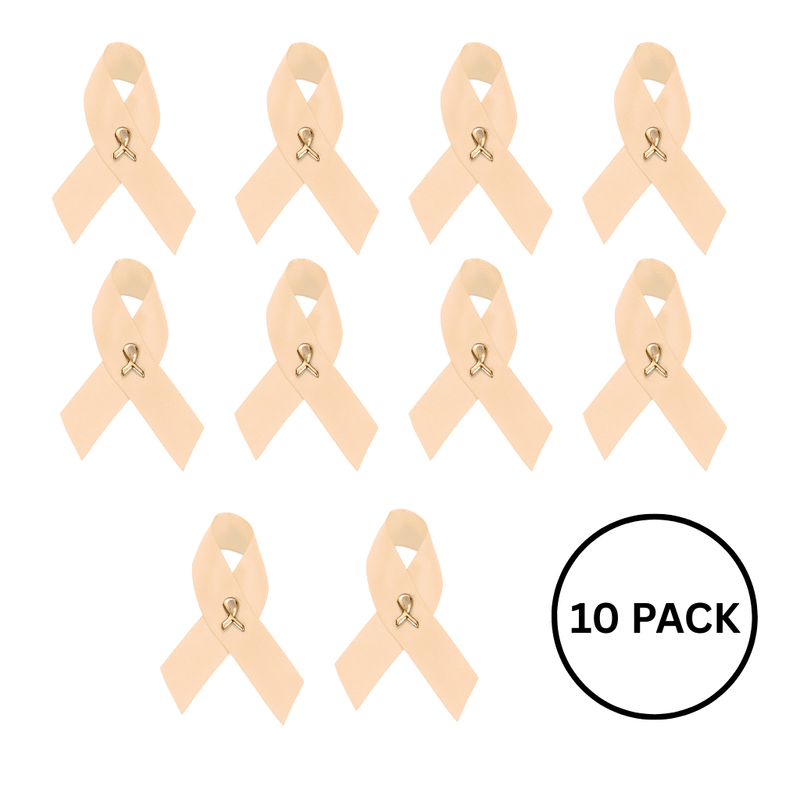 10 Pack of Peach Ribbon Satin Pins for Uterine Cancer, Endometrial Cancer - The Awareness Company