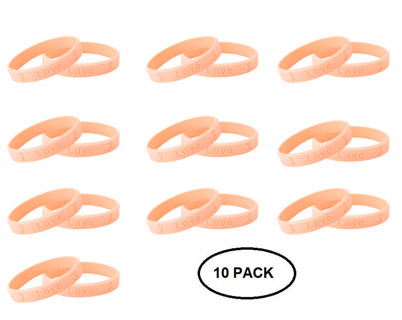 10 Pack of Peach Silicone Bracelets for Uterine Cancer, Endometrial Cancer - The Awareness Company