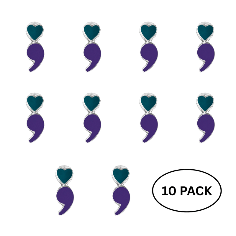 10 Pack of Semicolon Suicide Prevention & Awareness Lapel Pins - The Awareness Company