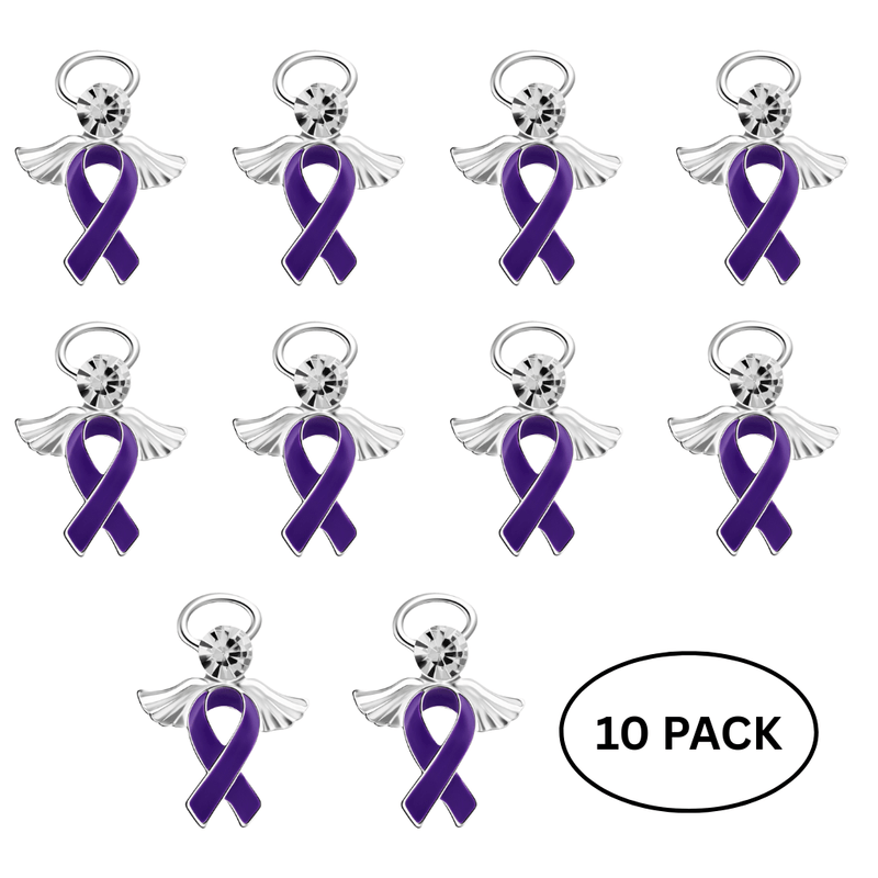 10 Pack Purple Ribbon Angel Awareness Pins - The Awareness Company