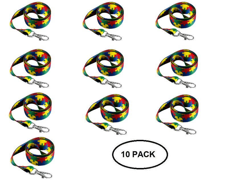 10 Pack Puzzle Piece Autism Awareness Lanyards - The Awareness Company