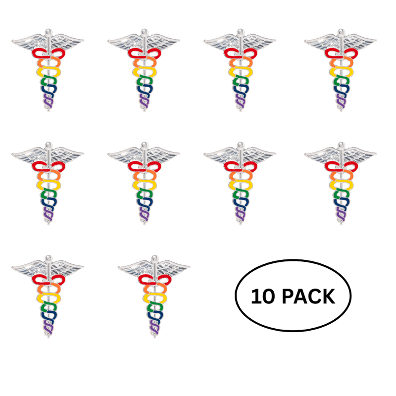 10 Pack Rainbow Caduceus Pins - The Awareness Company