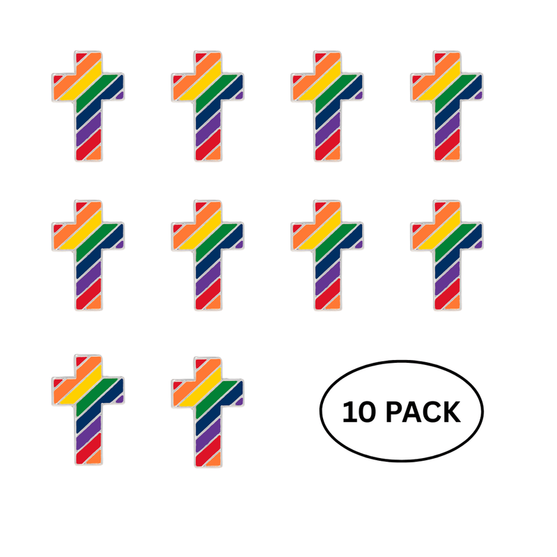 10 Pack Rainbow Cross Shaped Pins - The Awareness Company