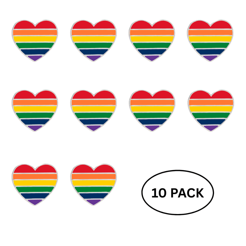 10 Pack Rainbow Heart Shaped Pins - The Awareness Company