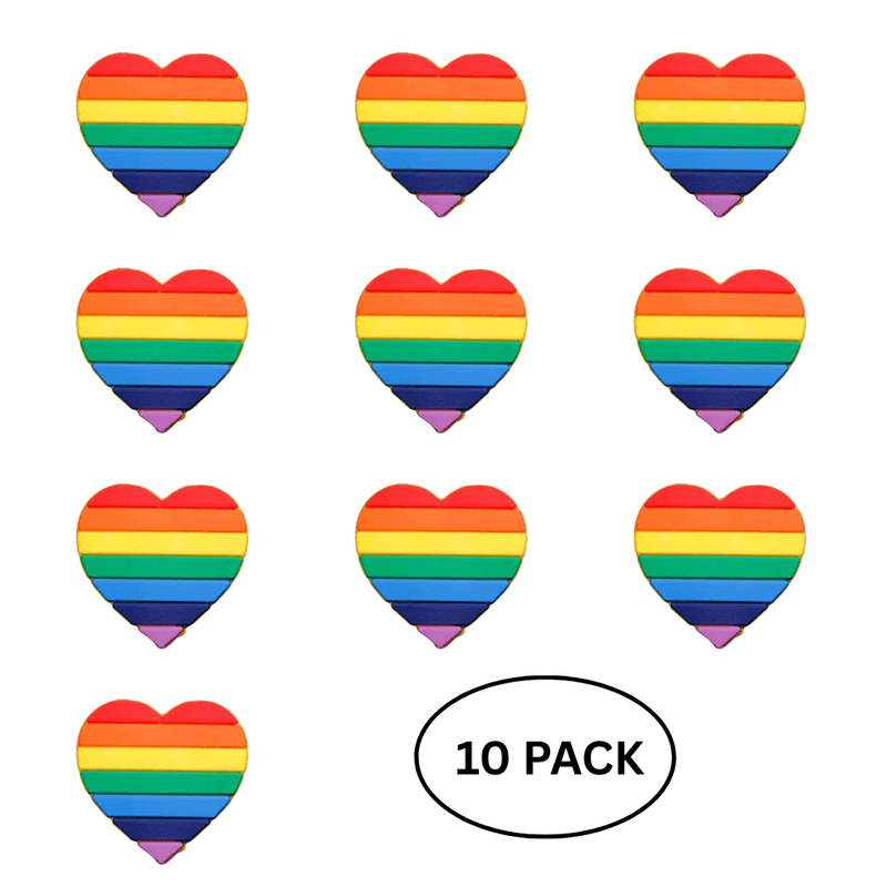 10 Pack Rainbow Heart Silicone Pins - The Awareness Company