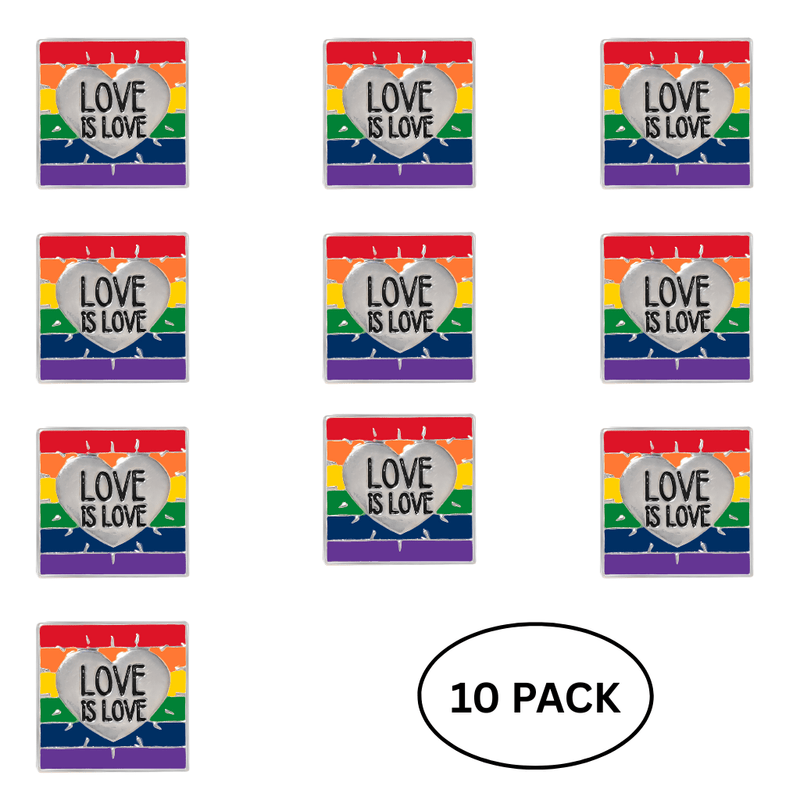 10 Pack Rainbow Love Is Love LGBTQ Pins - The Awareness Company
