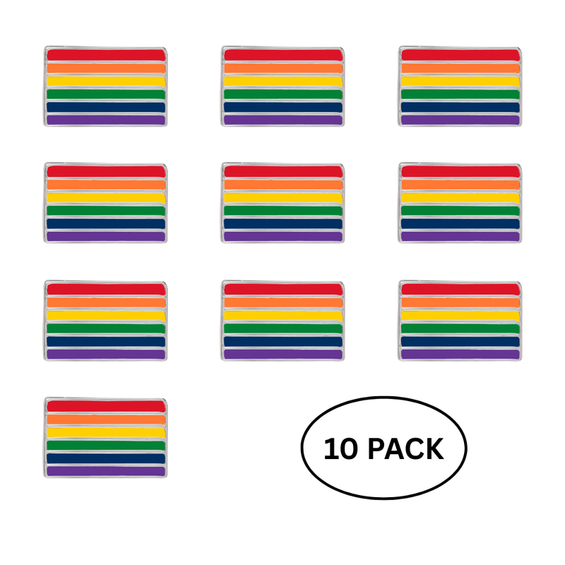 10 Pack Rectangle Rainbow Flag Pins - The Awareness Company
