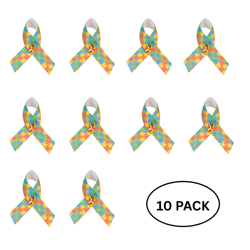 10 Pack Satin Autism Awareness Ribbon Pins - The Awareness Company