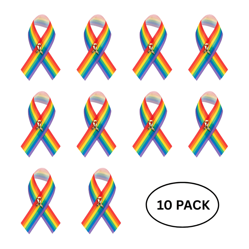 10 Pack Satin Rainbow Ribbon Pins - The Awareness Company