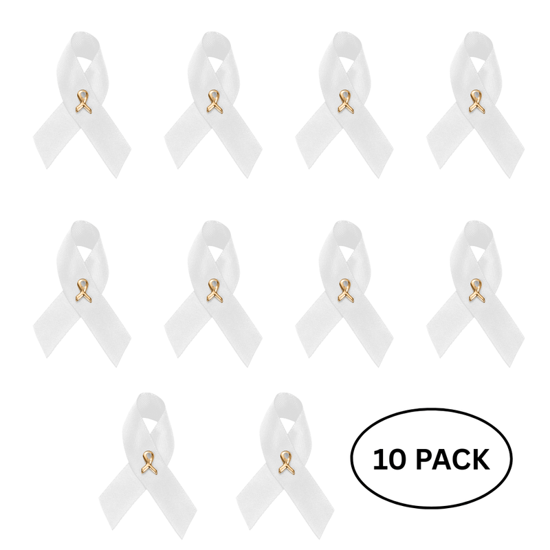 10 Pack Satin White Ribbon Pins - The Awareness Company