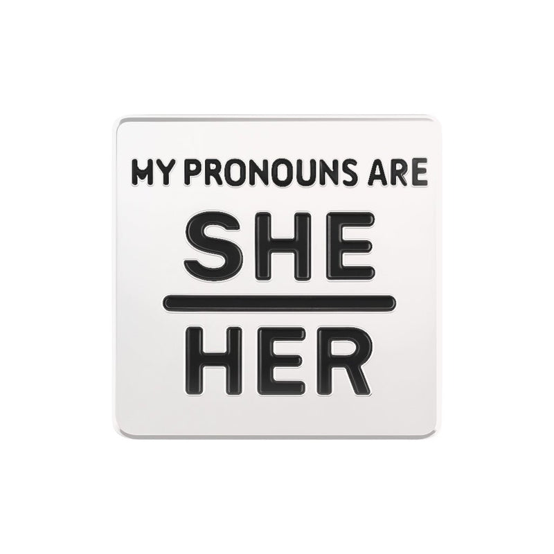 10 Pack Silver My Pronouns Are She Her Pins - The Awareness Company