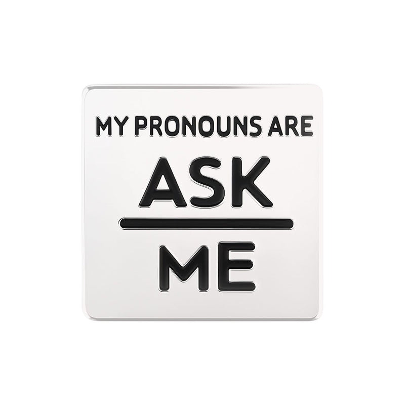 10 Pack Silver Square My Pronouns Are Ask Me Pins - The Awareness Company