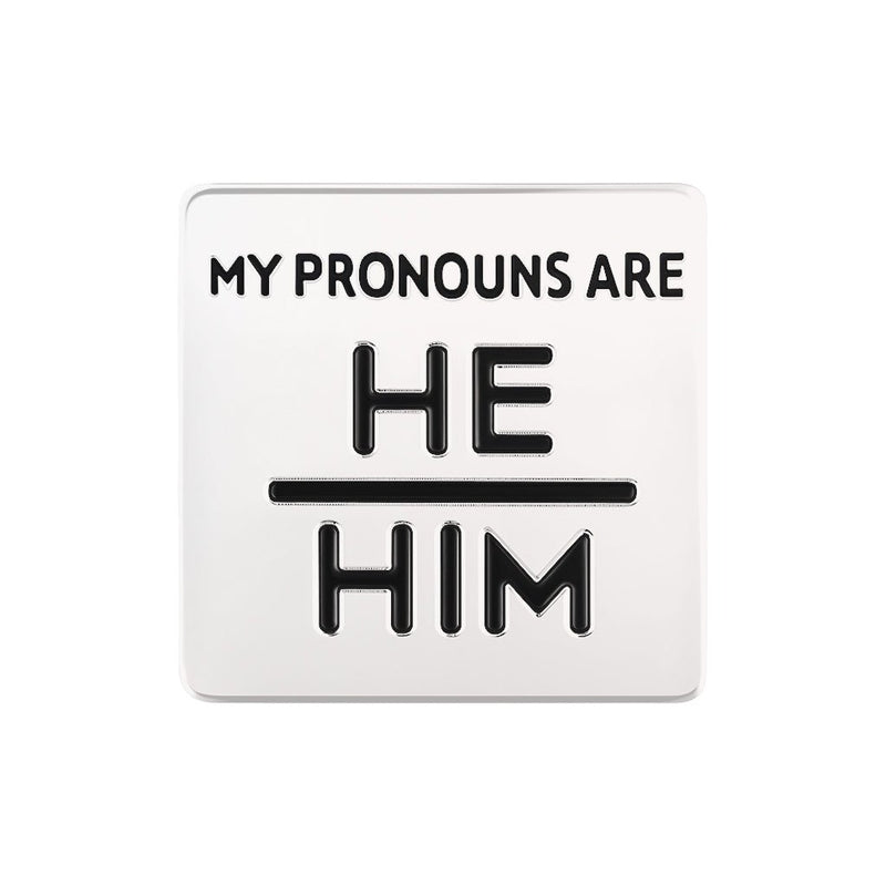 10 Pack Silver Square My Pronouns Are He Him Pins - The Awareness Company