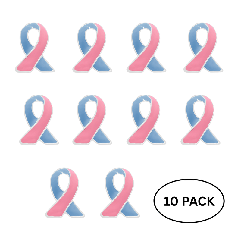 10 Pack Small Pink & Blue Ribbon Lapel Pins - The Awareness Company
