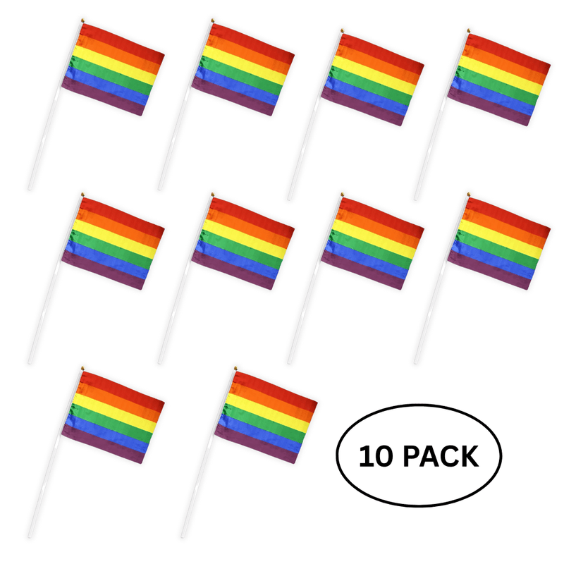 10 Pack Small Rainbow Flags on a Stick - The Awareness Company