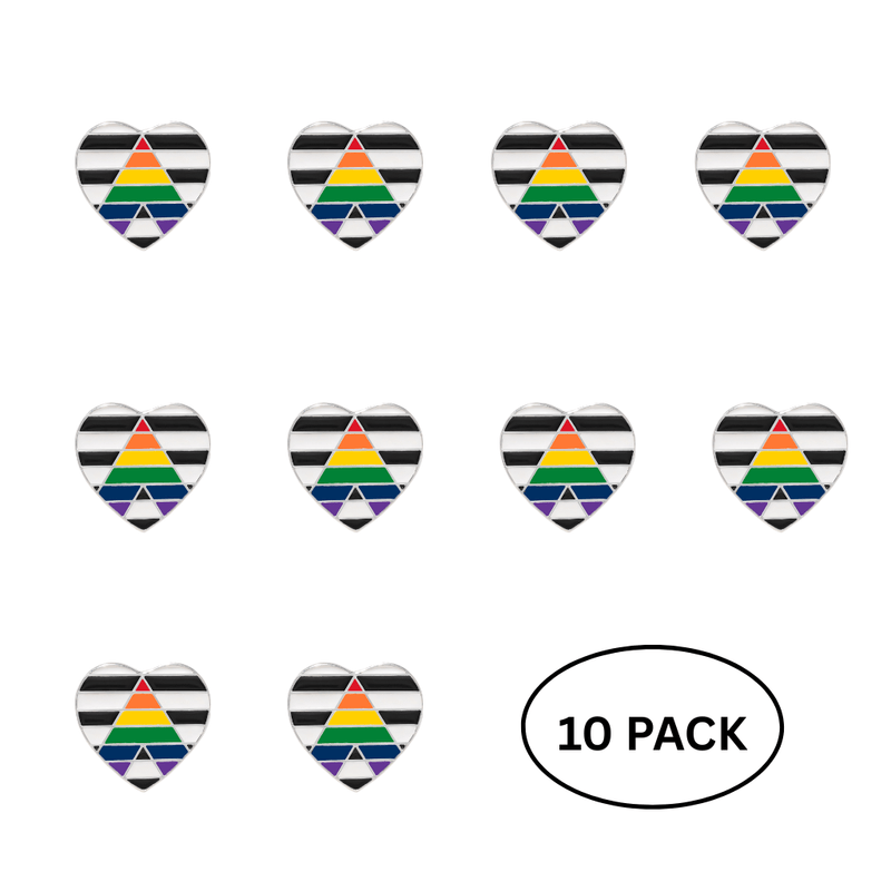10 Pack Straight Ally Flag Heart Pins - The Awareness Company