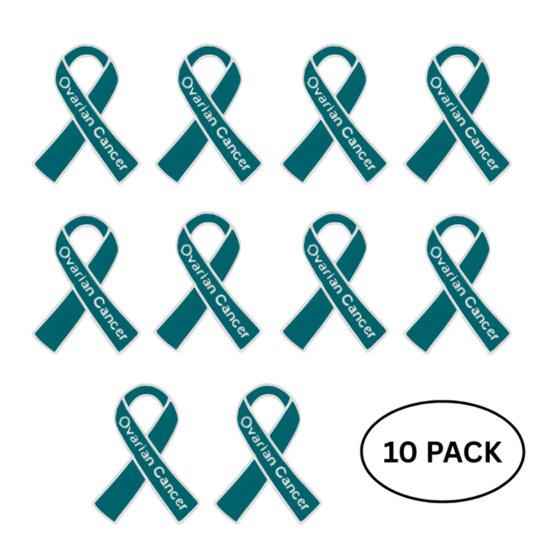 10 Pack Teal Ovarian Cancer Ribbon Pins - The Awareness Company