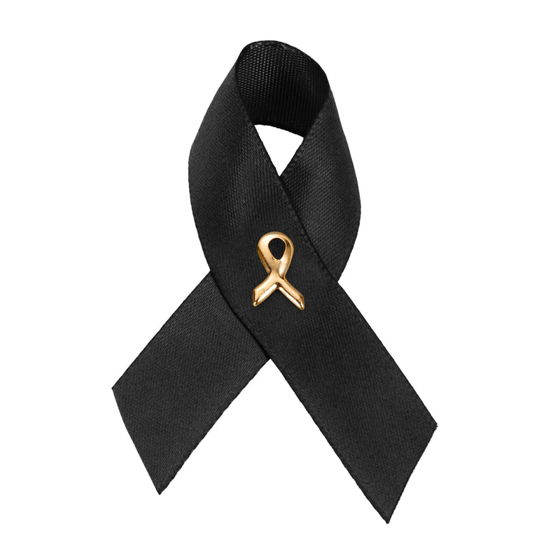 Black Ribbon Satin Awareness Pins - The Awareness Company