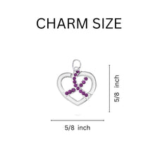 Load image into Gallery viewer, Crystal Purple Ribbon Heart Split Style Keychains - The Awareness Company