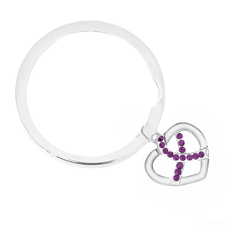 Crystal Purple Ribbon Heart Split Style Keychains - The Awareness Company