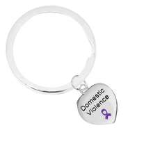 Load image into Gallery viewer, Heart Shaped Domestic Violence Awareness Split Style Keychains - The Awareness Company