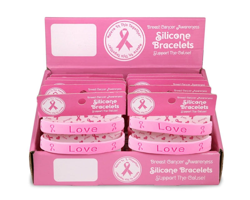 Pink Ribbon Silicone Bracelet Counter Display (12 Cards) - The Awareness Company