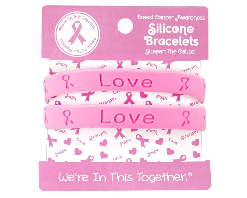 Pink Silicone Breast Cancer Bracelets on Cards - The Awareness Company