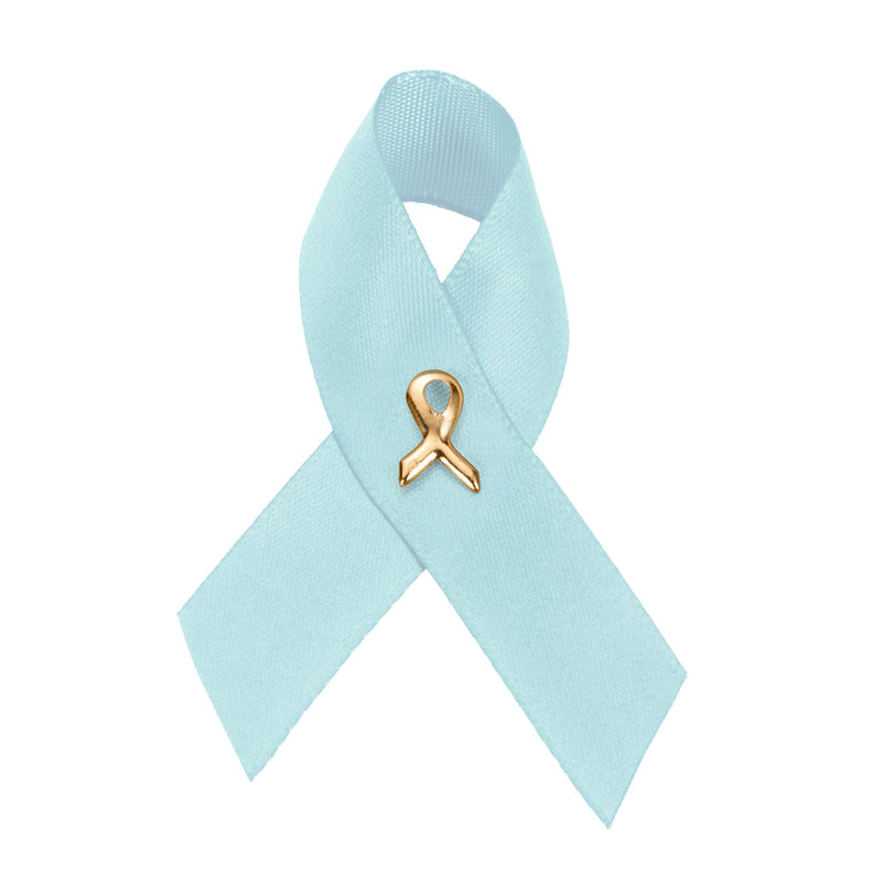 Satin Light Blue Ribbon Awareness Pins - The Awareness Company
