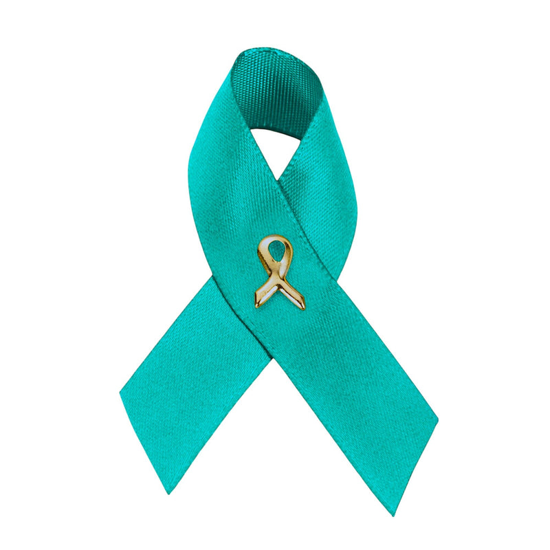 Satin Teal Ribbon Pins - The Awareness Company