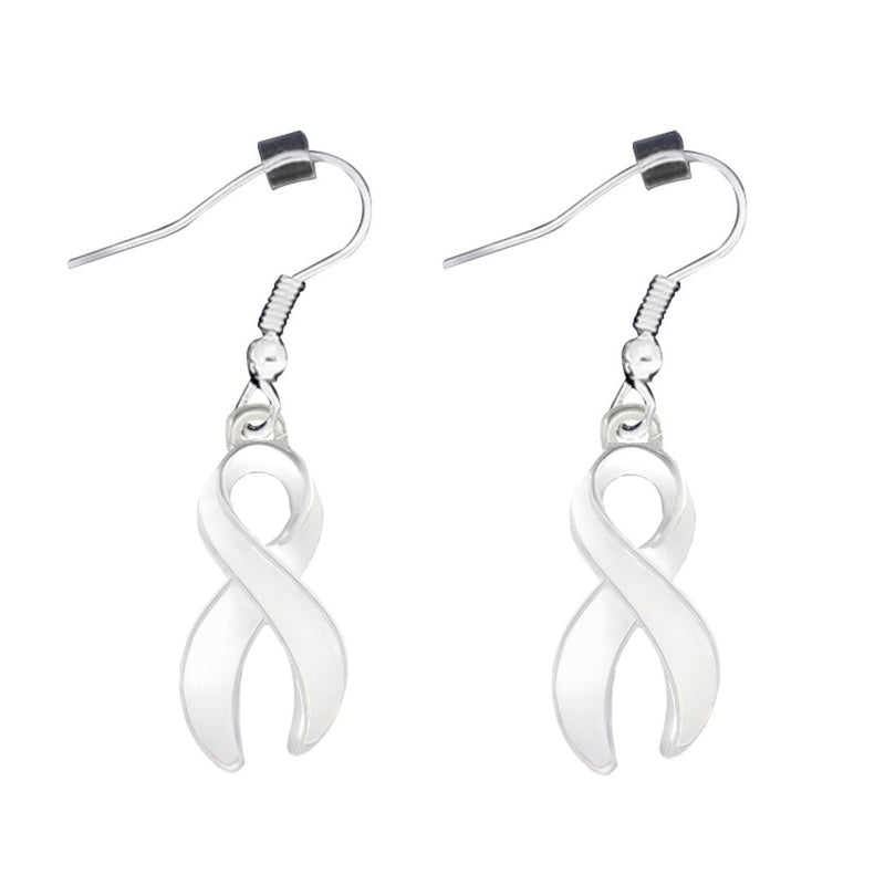 Large White Ribbon Hanging Earrings - The Awareness Company