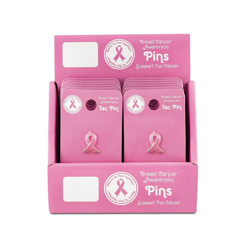 Pink Ribbon Lapel Pin Counter Display (12 Cards) - The Awareness Company