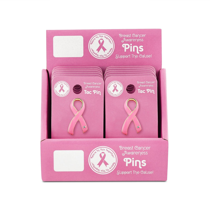 Pink Ribbon Pin w/Crystal Counter Display (12 Cards) - The Awareness Company