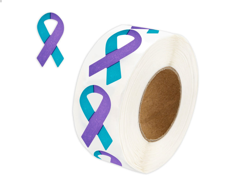 Small Teal & Purple Ribbon Stickers (250 per Roll) - The Awareness Company