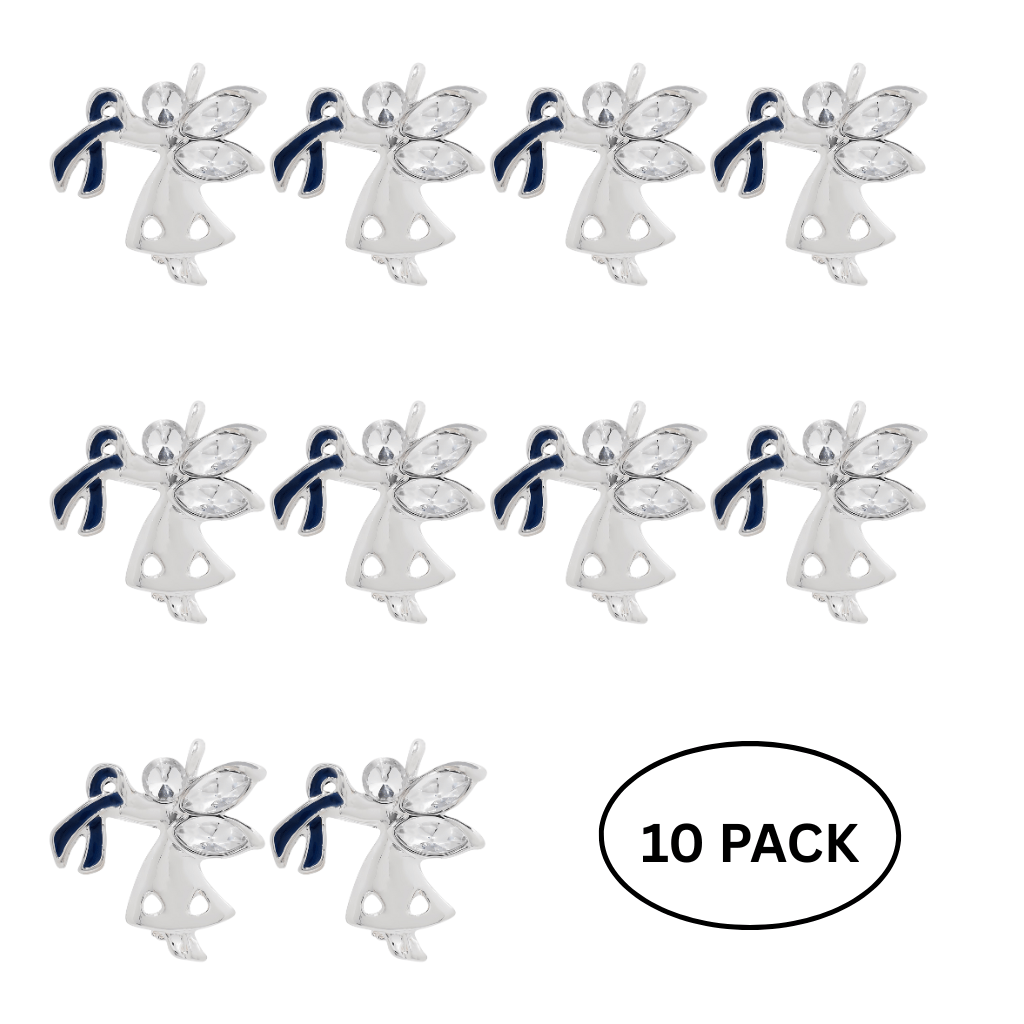 10 Pack Angel By My Side Dark Blue Ribbon Pins - The Awareness Company