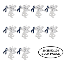 Load image into Gallery viewer, Bulk Pack Angel By My Side Dark Blue Ribbon Pins - The Awareness Company