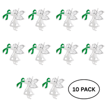 Load image into Gallery viewer, 10 Pack Angel By My Side Green Ribbon Pins - The Awareness Company
