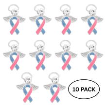 Load image into Gallery viewer, 10 Pack Angel Pink &amp; Blue Ribbon Pins - The Awareness Company