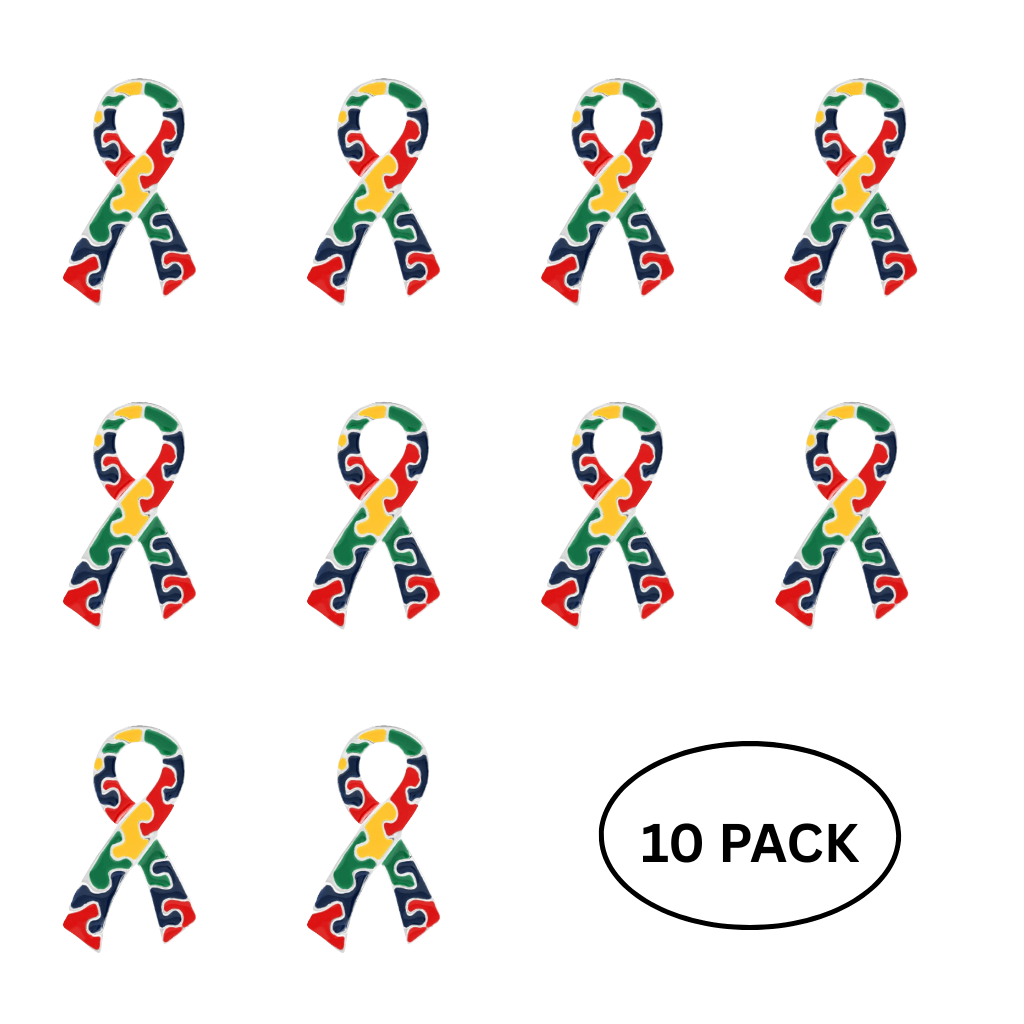 10 Pack Autism Awareness Ribbon Flat Pins - The Awareness Company