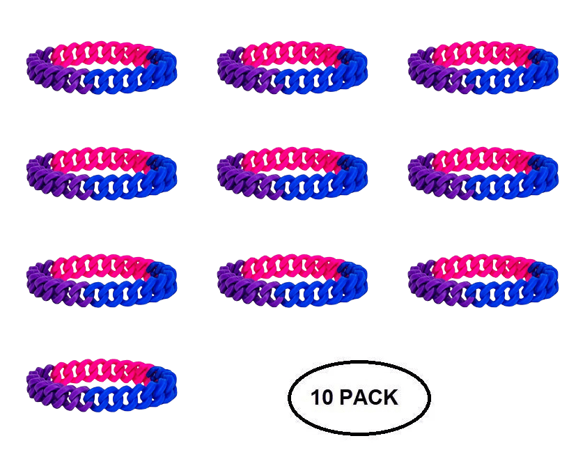 10 Pack Bisexual Chain Link Silicone Bracelets - The Awareness Company